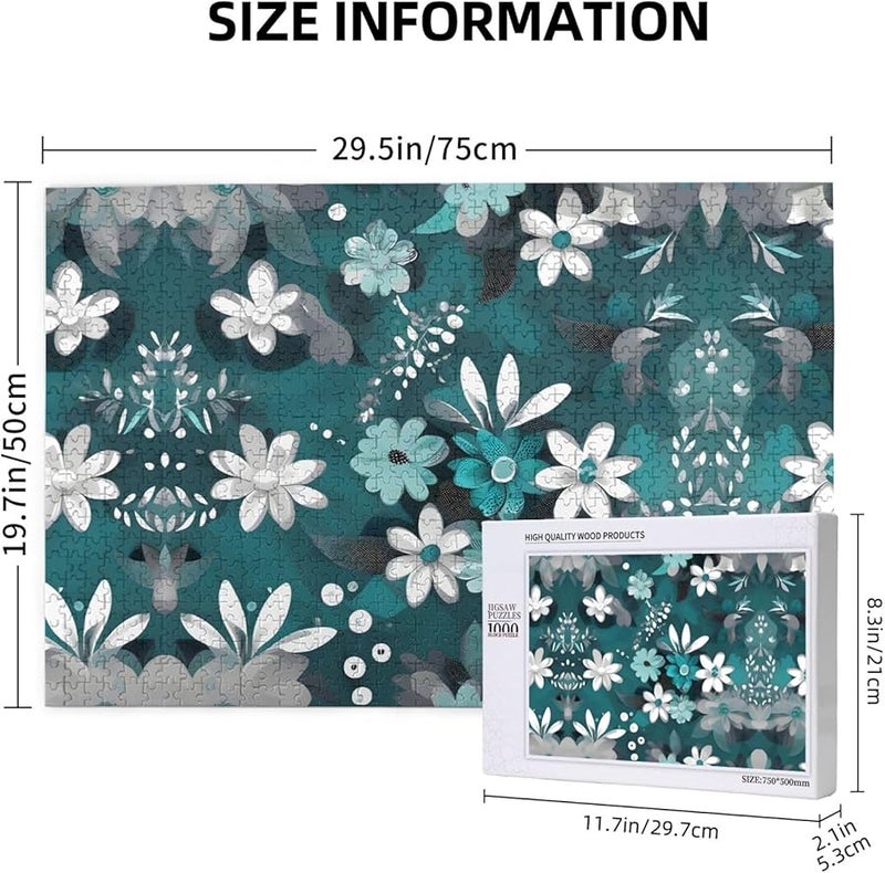 Phayah 1000 Piece Teal Grey White Floral Jigsaw Puzzle For Adults Home Decor 29 5 X 19 7 - Image 3